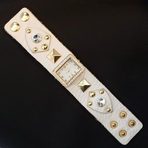 Off-white Vintage Geneva Platinum Jeweled Watch